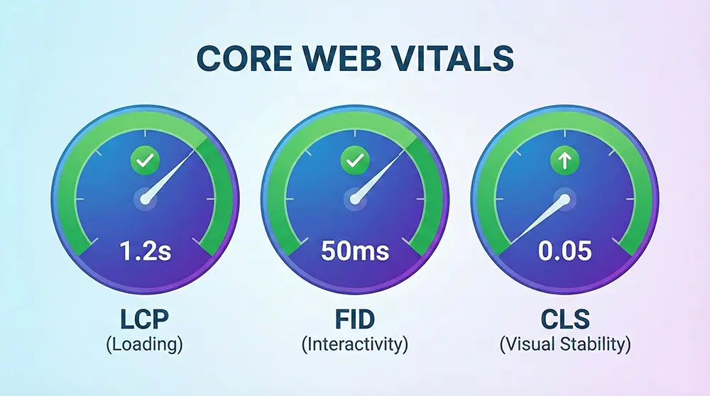 نمایش سه شاخص Core Web Vitals شامل LCP، FID و CLS